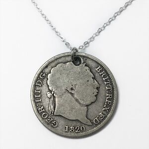 Antique 1820 Sterling Silver Coin Necklace — Sterling Silver Chain (18-inch)